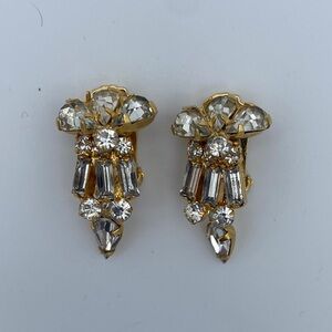 Elegant Vintage Gold and Crystal Clip-on Earrings
